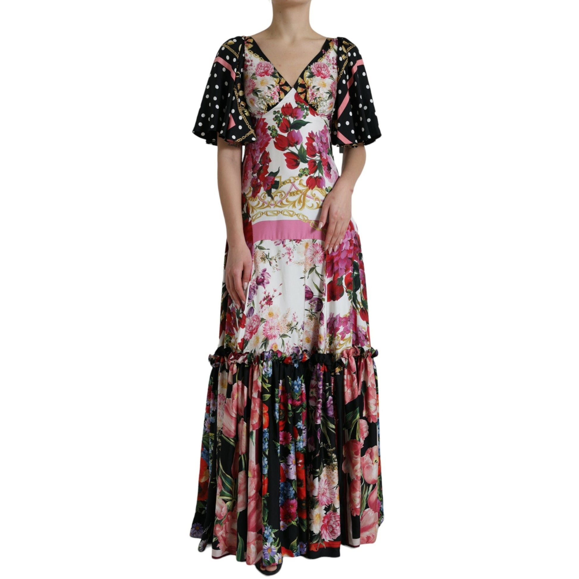 Dolce & Gabbana Multicolor Floral Print Silk Twill Gown Dress