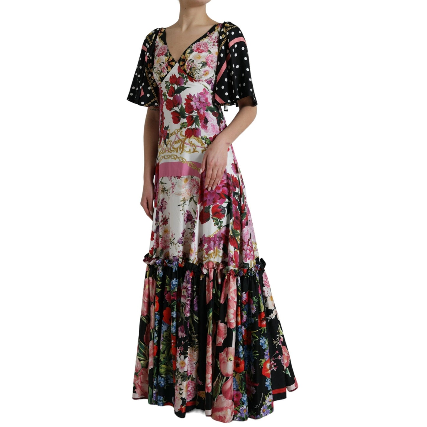 Dolce & Gabbana Multicolor Floral Print Silk Twill Gown Dress