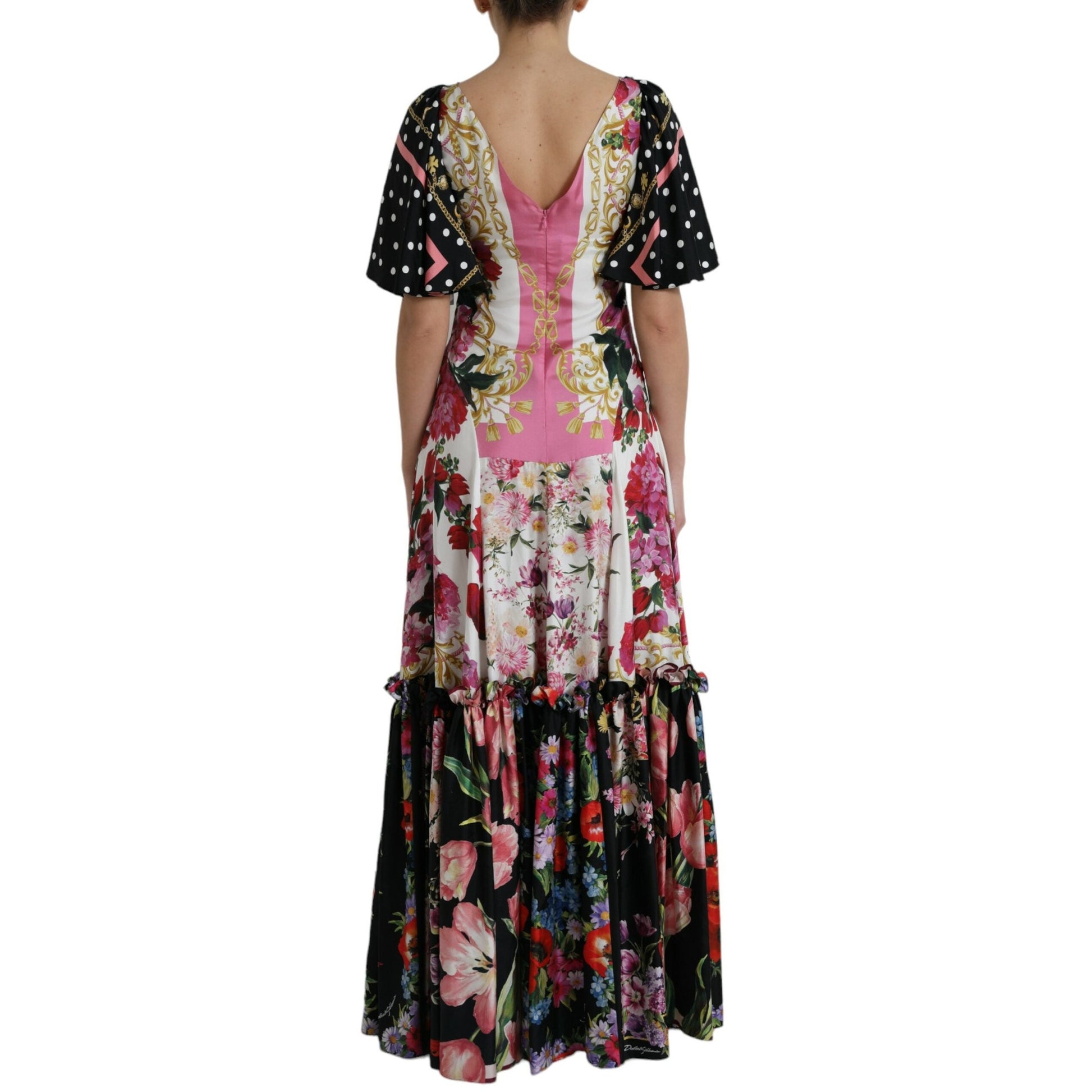 Dolce & Gabbana Multicolor Floral Print Silk Twill Gown Dress