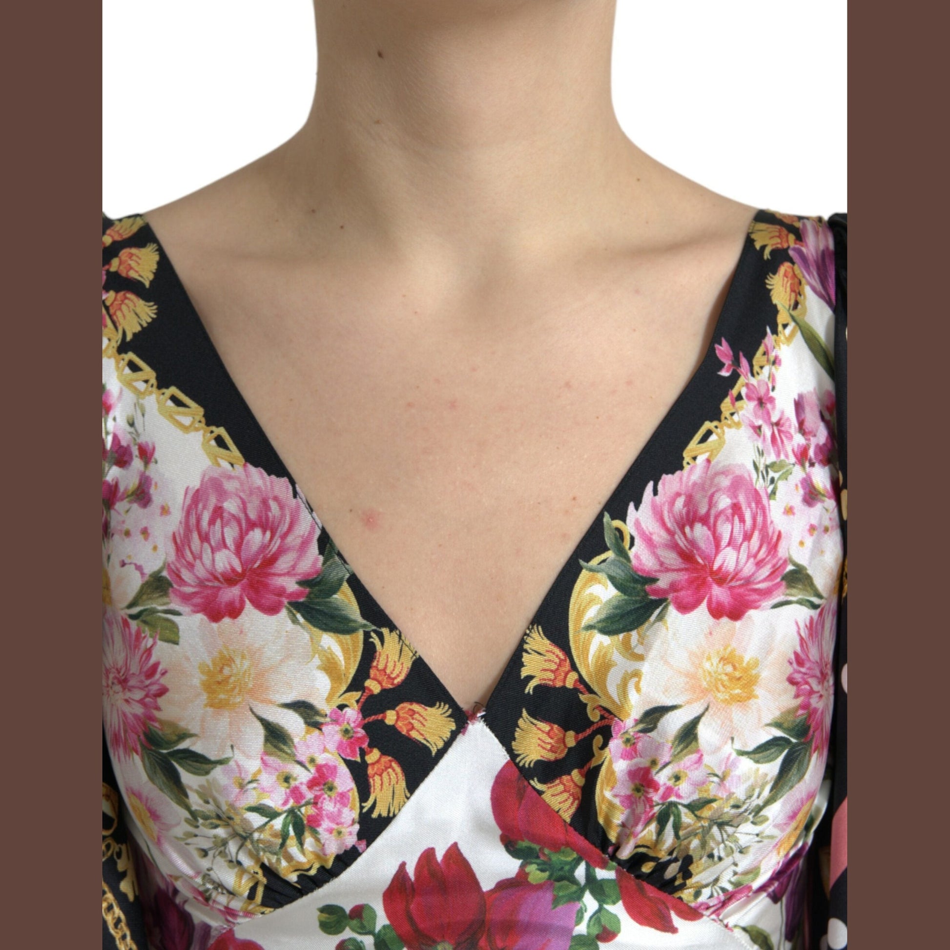 Dolce & Gabbana Multicolor Floral Print Silk Twill Gown Dress