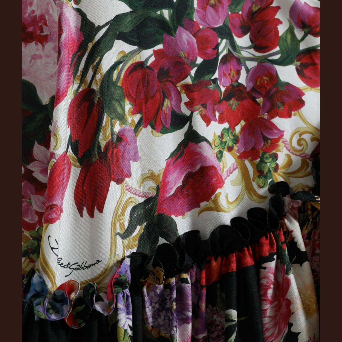 Dolce & Gabbana Multicolor Floral Print Silk Twill Gown Dress