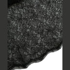 Dolce & Gabbana black floral lace sheer A-line midi dress displayed on a hanger, showcasing elegant design and intricate lace details.