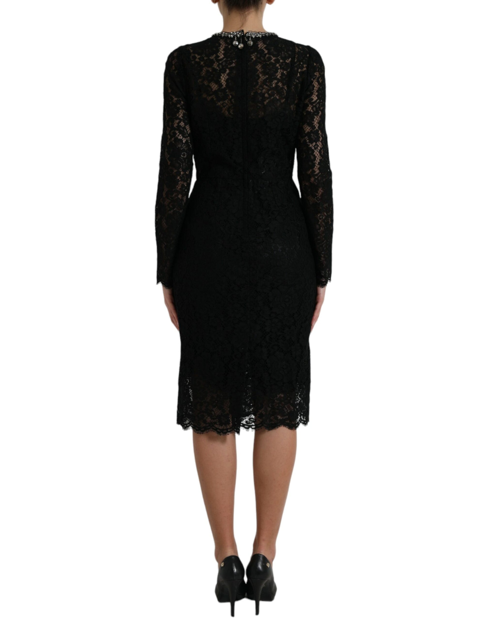 Dolce & Gabbana Black Lace Crystal Embellished Sheath Dress Dolce & Gabbana