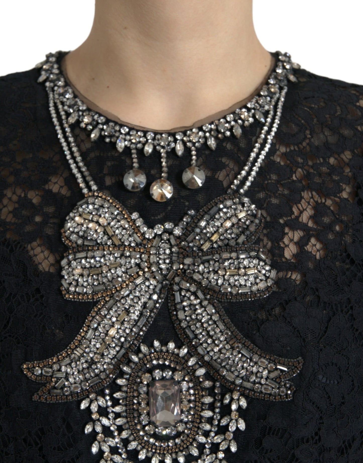 Dolce & Gabbana Black Lace Crystal Embellished Sheath Dress Dolce & Gabbana