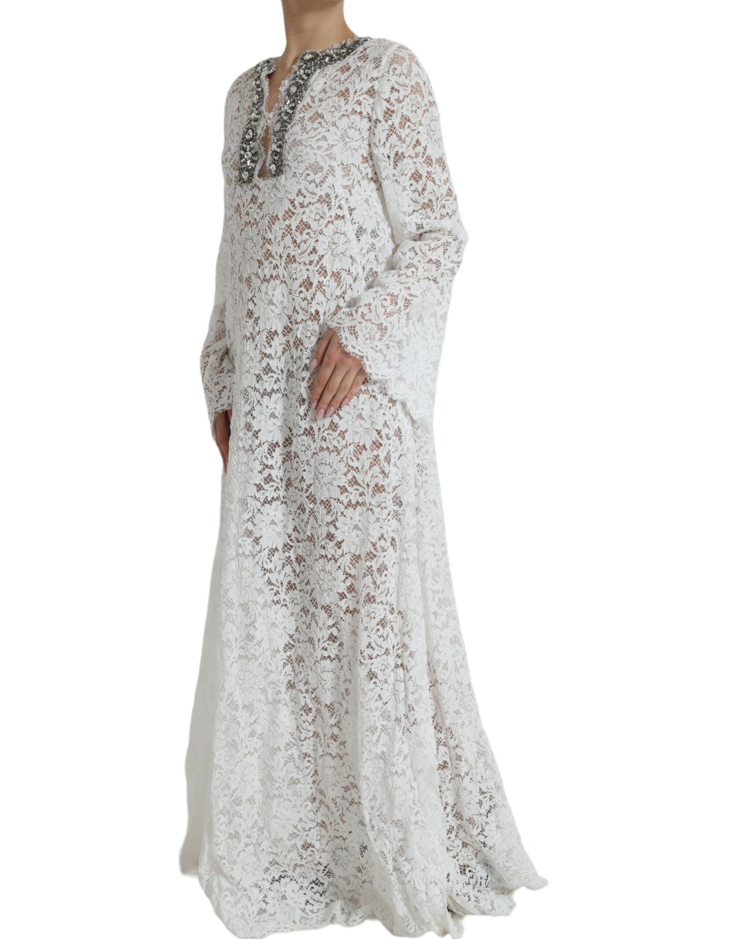 Dolce & Gabbana White Lace Crystal Embellished Shift Dress Dolce & Gabbana