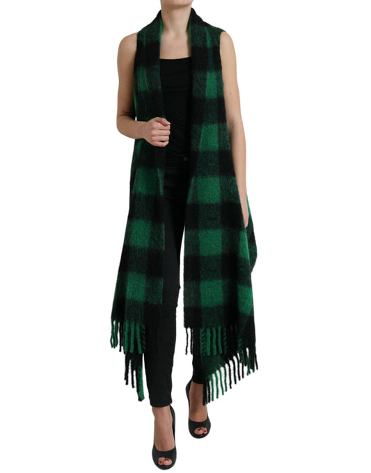 Dolce & Gabbana Black Green Buffalo Check Poncho Coat Jacket Dolce & Gabbana