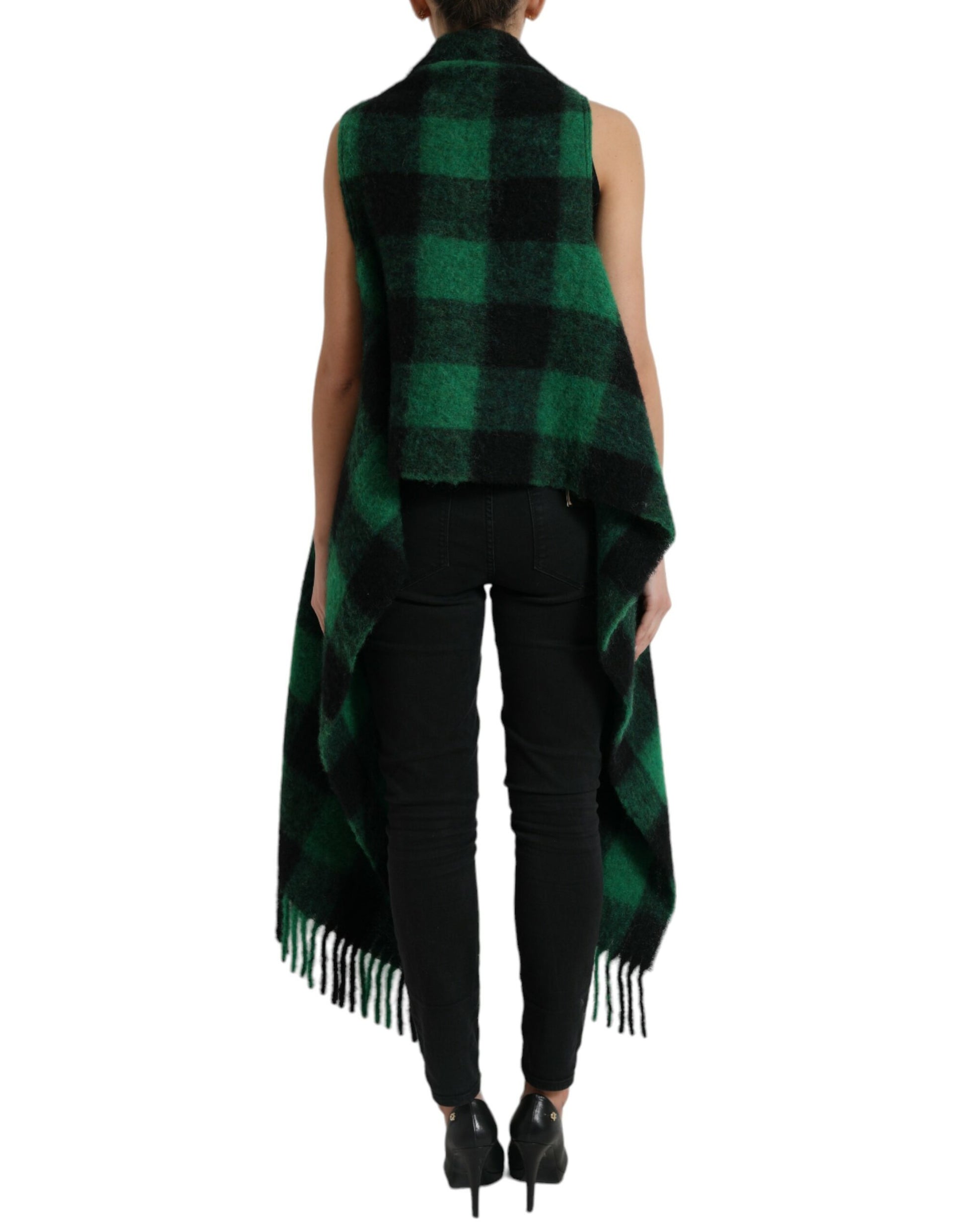 Dolce & Gabbana Black Green Buffalo Check Poncho Coat Jacket Dolce & Gabbana