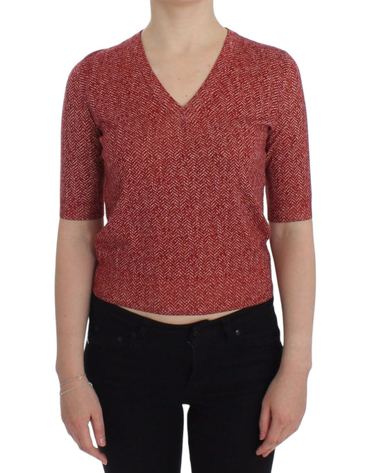 Dolce & Gabbana Red Wool Tweed Short Sleeve Sweater Pullover Dolce & Gabbana