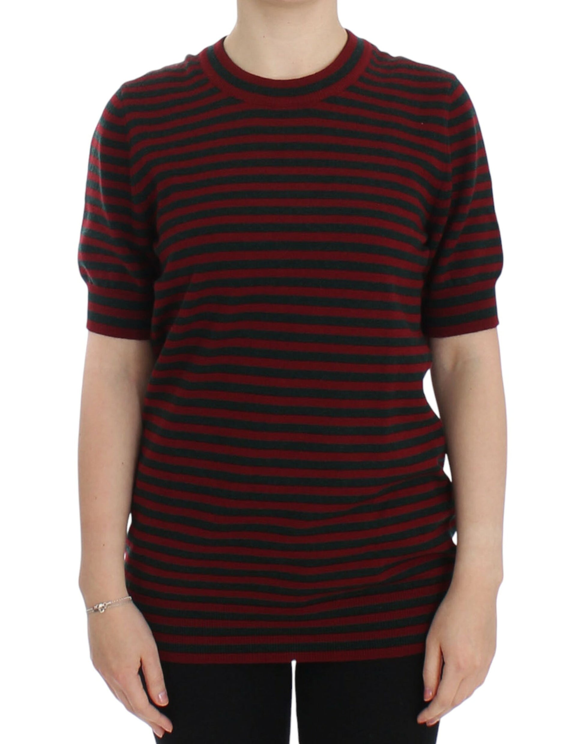 Dolce & Gabbana Red Gray Cashmere Short Sleeve Sweater Dolce & Gabbana