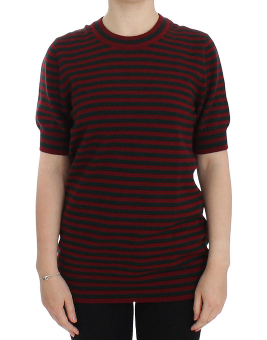 Dolce & Gabbana Red Gray Cashmere Short Sleeve Sweater Dolce & Gabbana