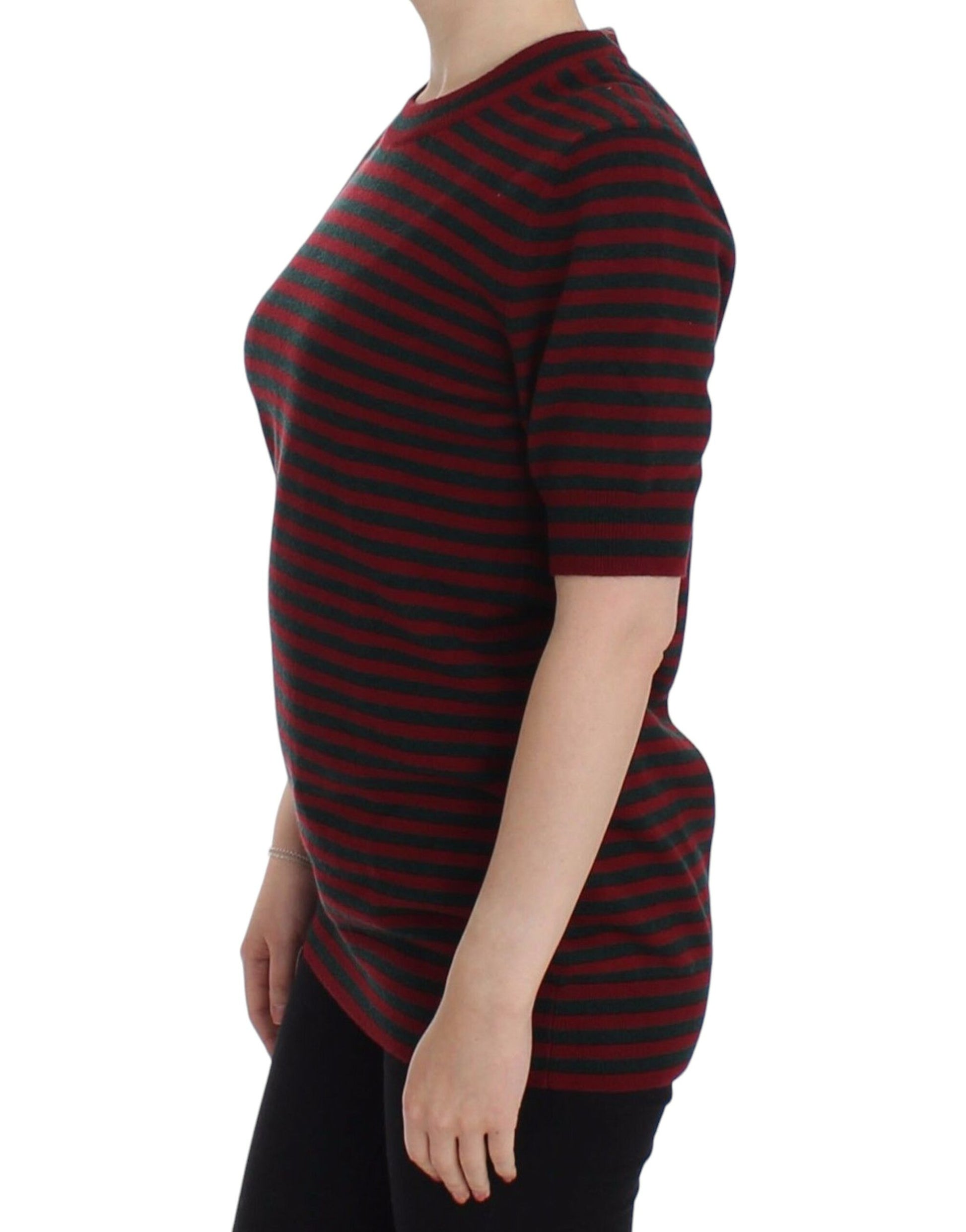 Dolce & Gabbana Red Gray Cashmere Short Sleeve Sweater Dolce & Gabbana