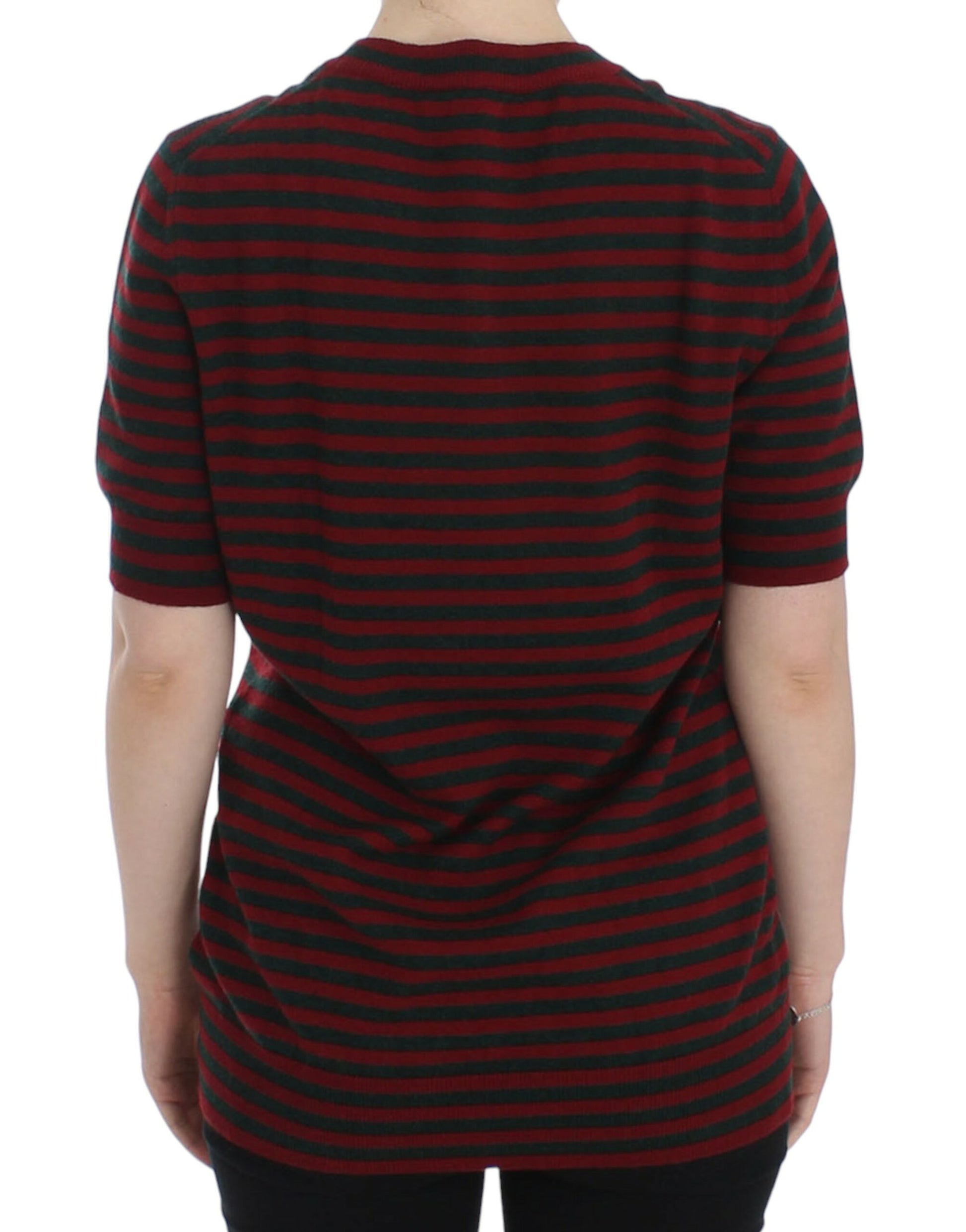 Dolce & Gabbana Red Gray Cashmere Short Sleeve Sweater Dolce & Gabbana