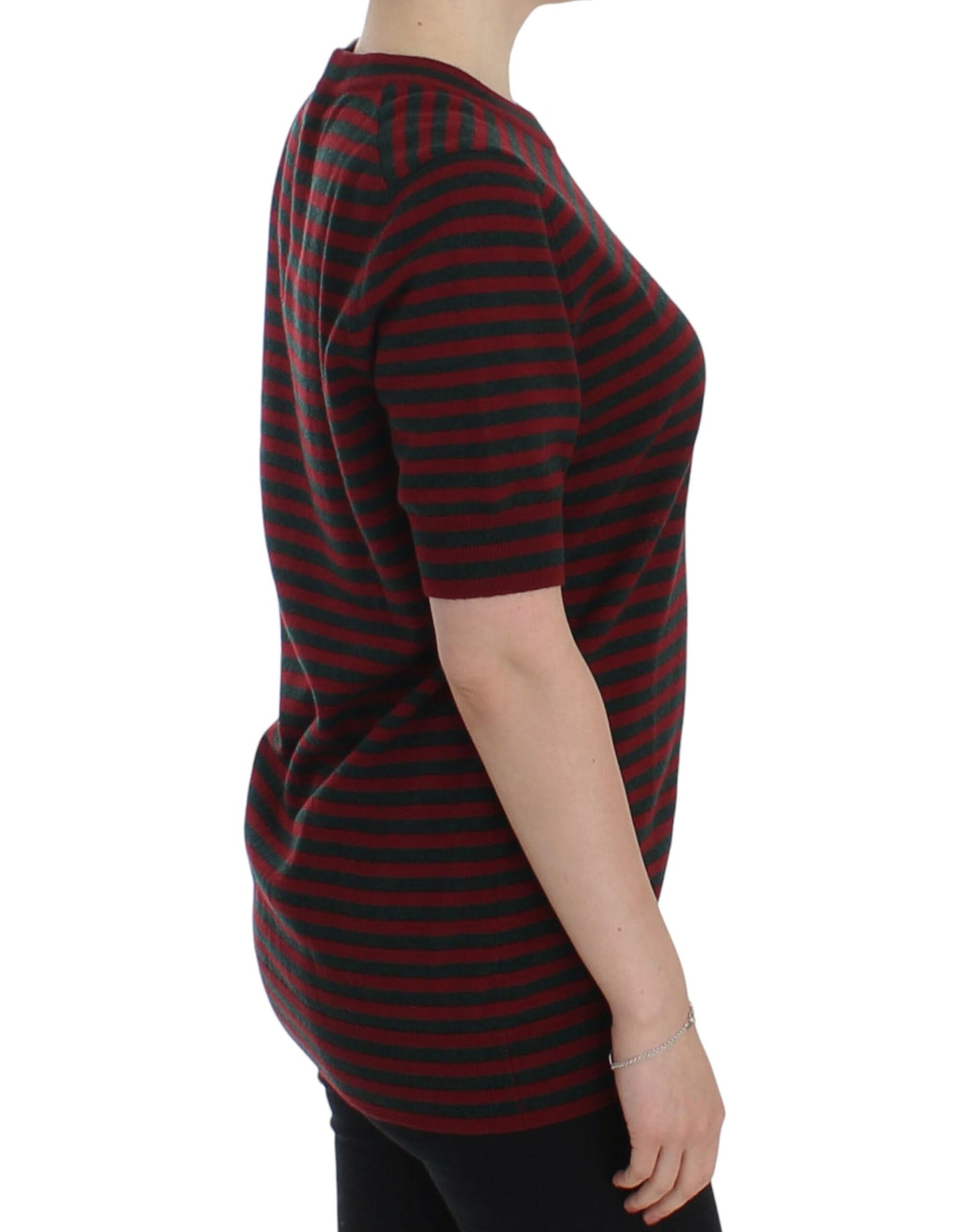 Dolce & Gabbana Red Gray Cashmere Short Sleeve Sweater Dolce & Gabbana