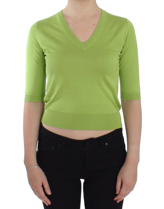 Dolce & Gabbana Green Wool V-neck Pullover Sweater Top Dolce & Gabbana