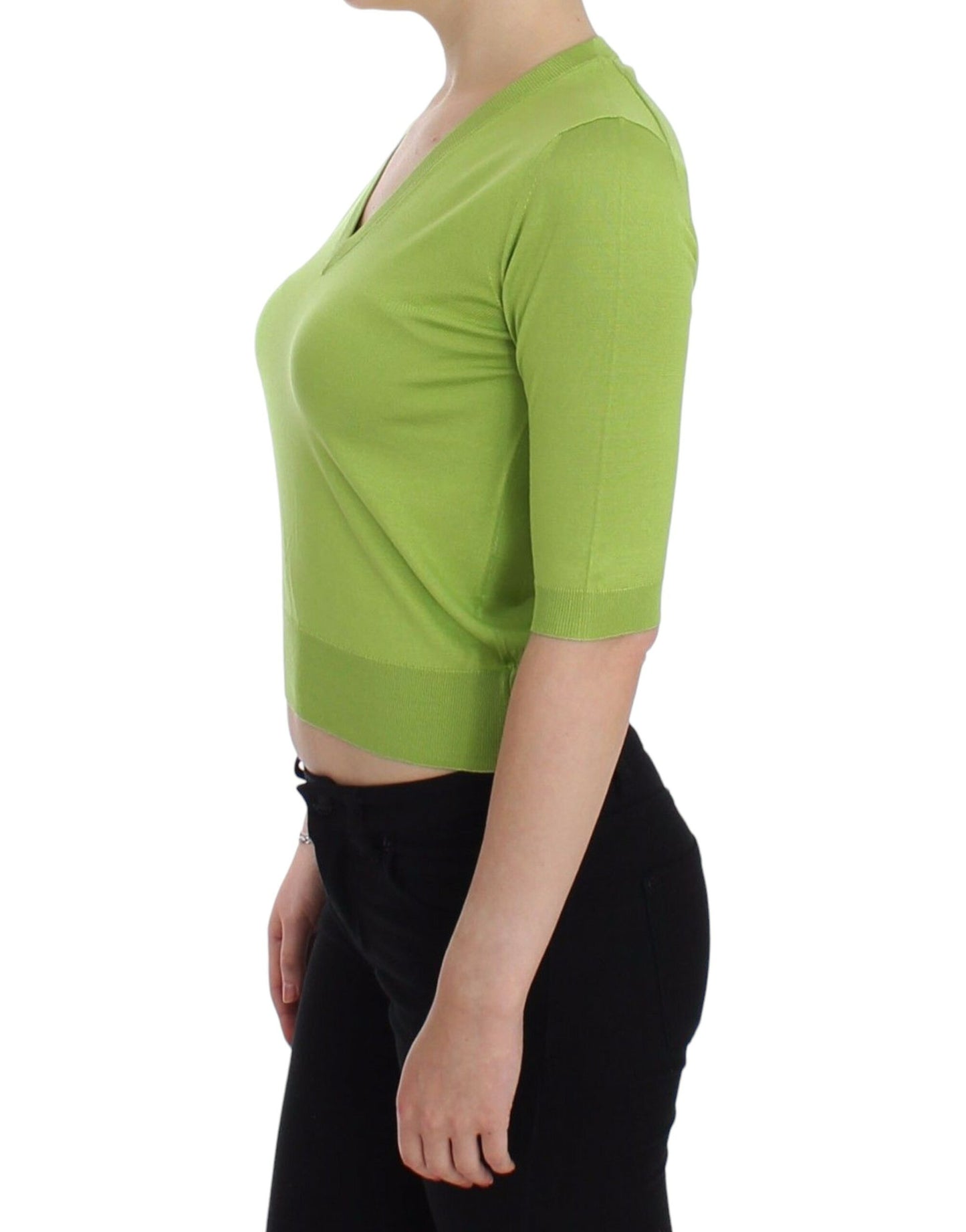 Dolce & Gabbana Green Wool V-neck Pullover Sweater Top Dolce & Gabbana