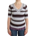 Ermanno Scervino Striped Lace V-Neck Short Sleeve Top Sweater