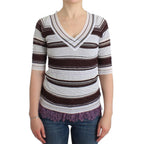 Ermanno Scervino Striped Lace V-Neck Short Sleeve Top Sweater