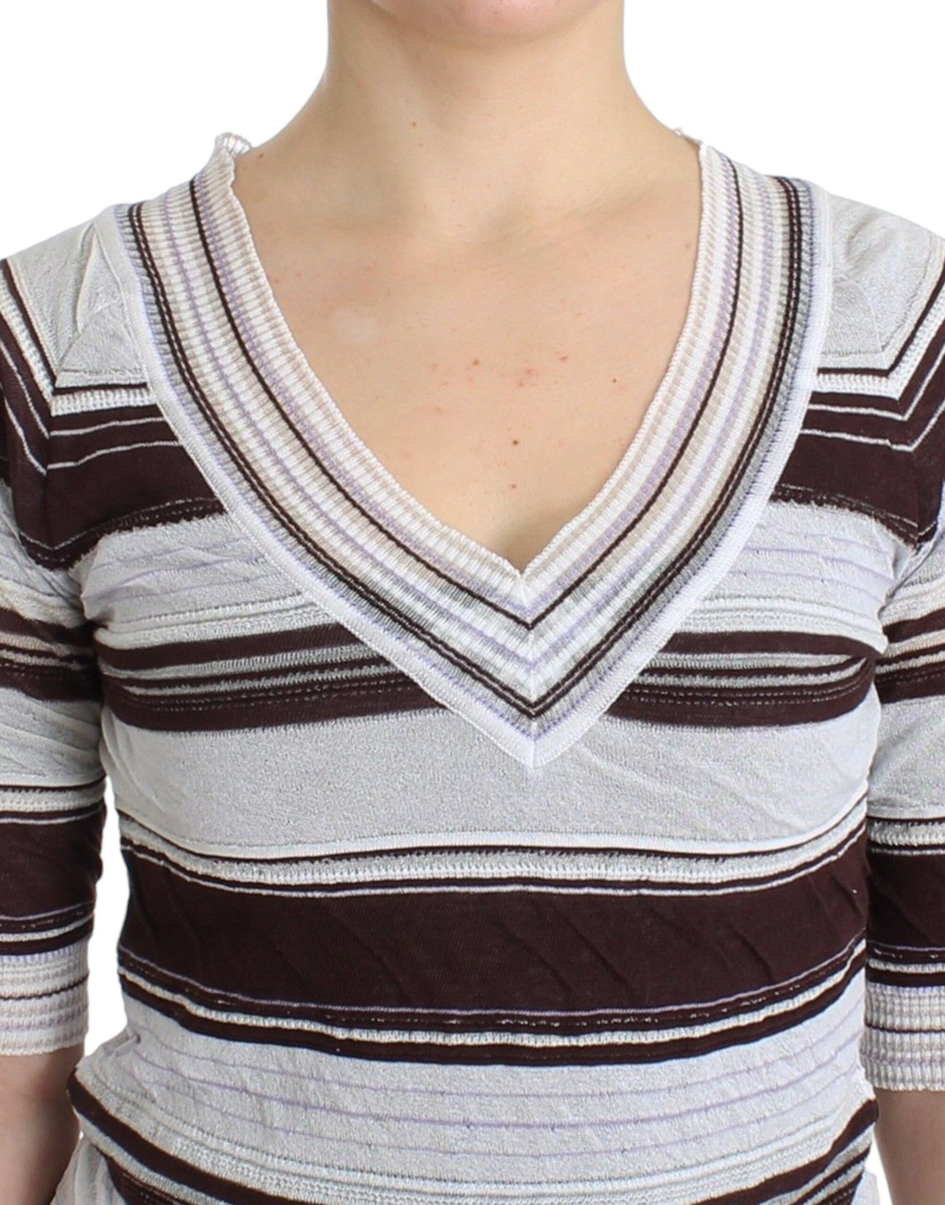 Ermanno Scervino Striped Lace V-Neck Short Sleeve Top Sweater Ermanno Scervino