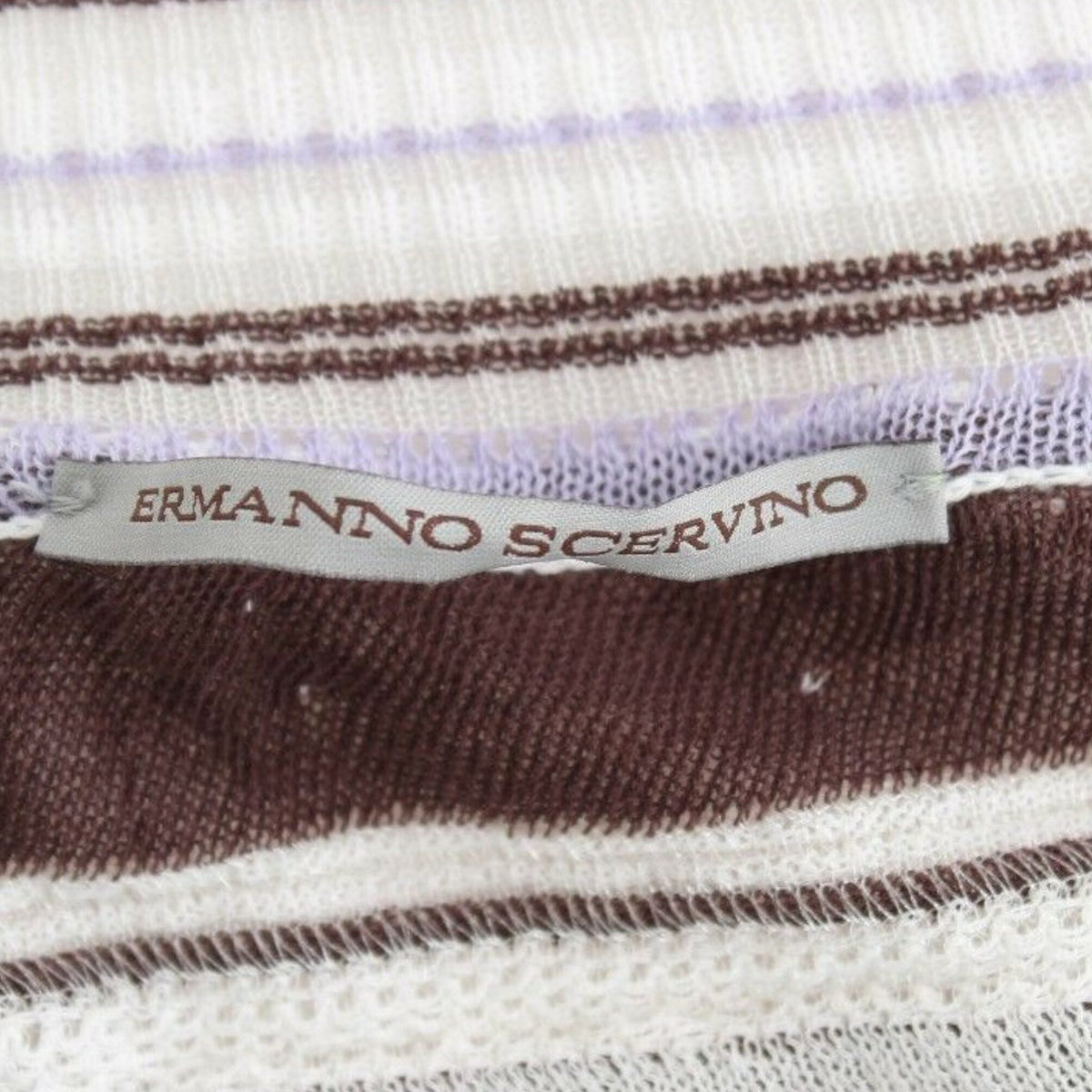 Ermanno Scervino Striped Lace V-Neck Short Sleeve Top Sweater