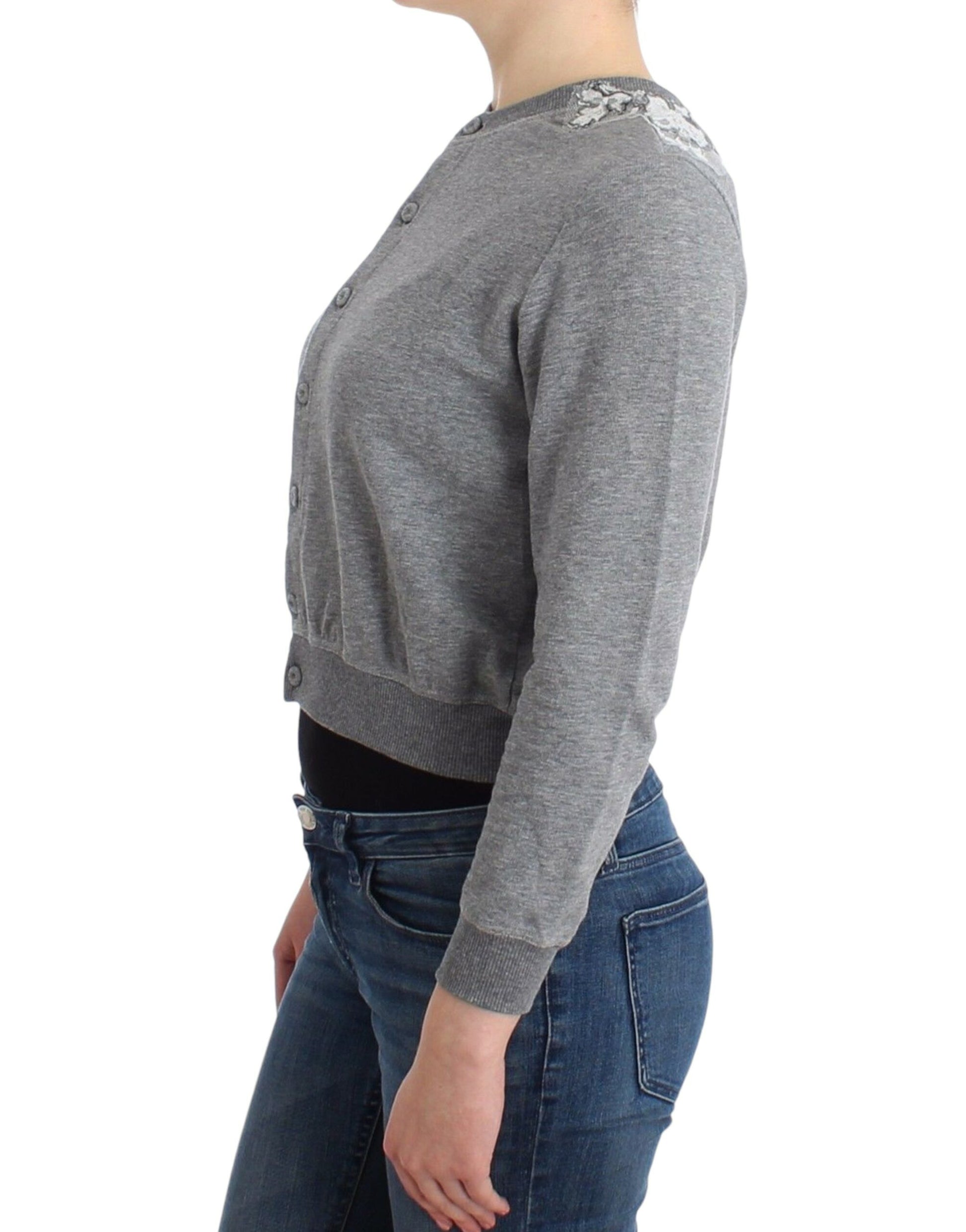 Ermanno Scervino Lingerie Gray Lace Sweater Cardigan Top Ermanno Scervino