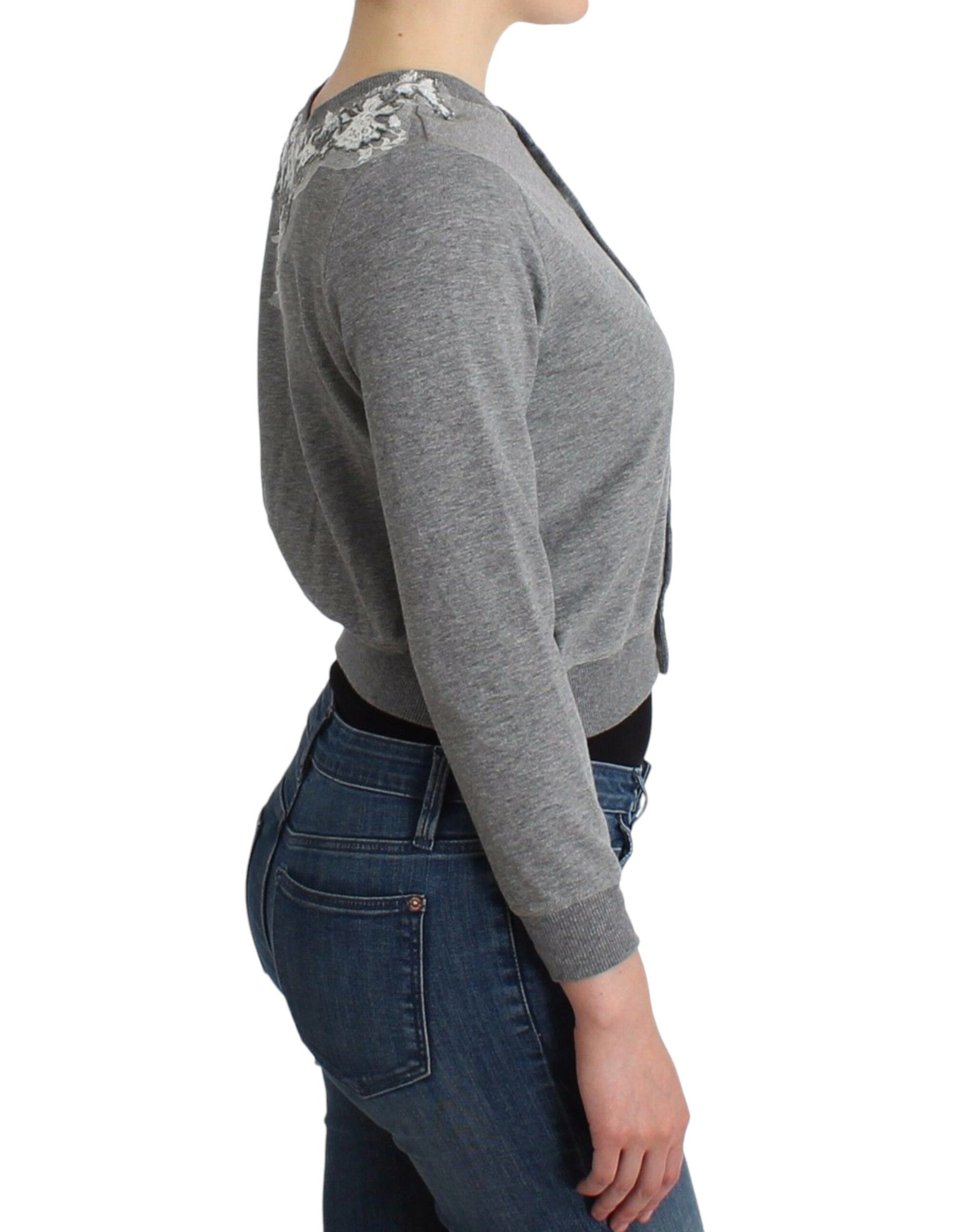Ermanno Scervino Lingerie Gray Lace Sweater Cardigan Top Ermanno Scervino
