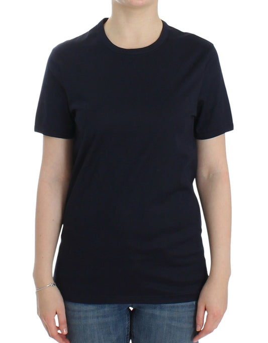 Ermanno Scervino Lingerie Blue Crewneck Cotton Logo T-shirt Ermanno Scervino