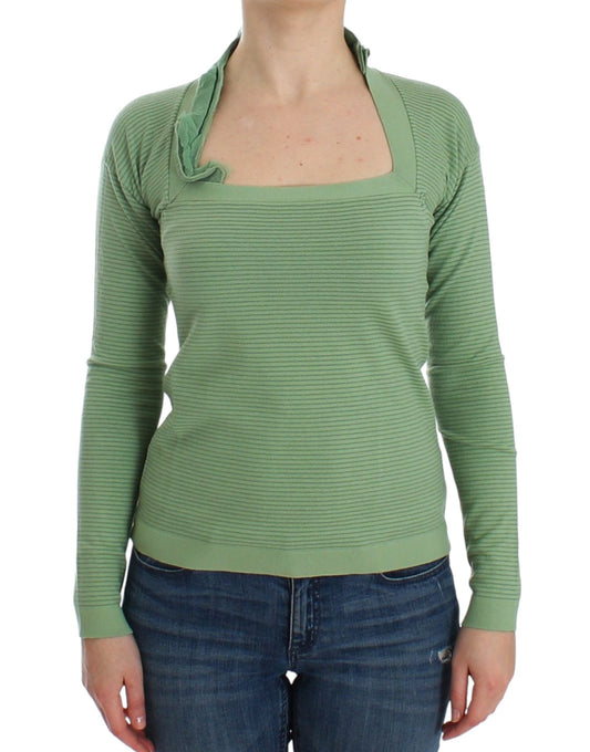 Ermanno Scervino Green Wool Blend Striped Long Sleeve Sweater Ermanno Scervino