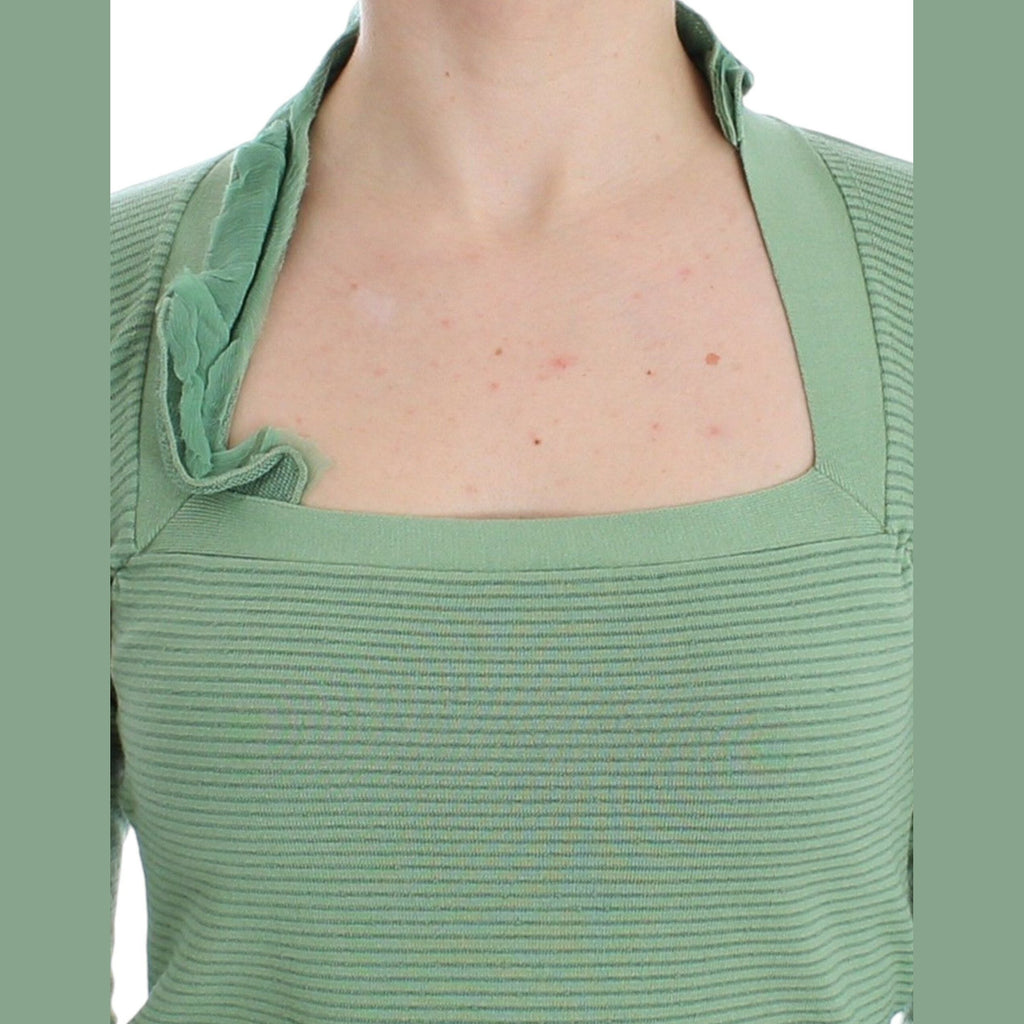 Ermanno Scervino Green Wool Blend Striped Long Sleeve Sweater