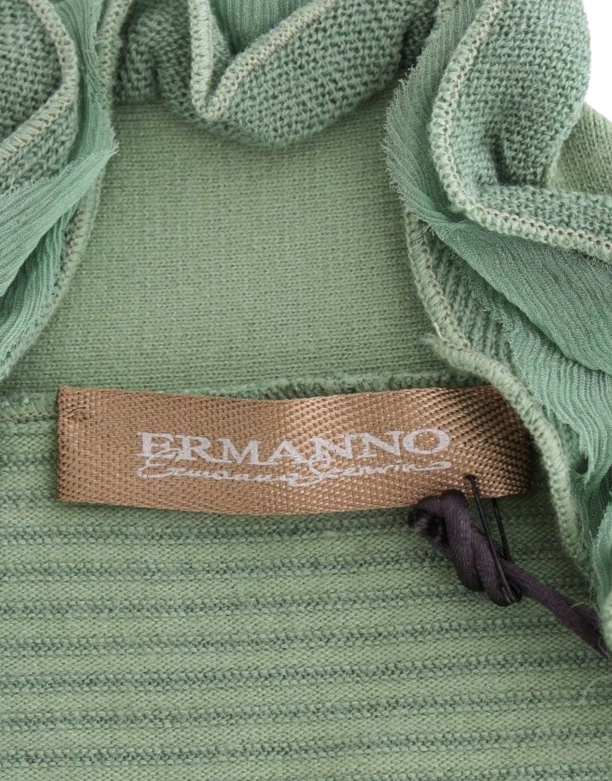Ermanno Scervino Green Wool Blend Striped Long Sleeve Sweater Ermanno Scervino