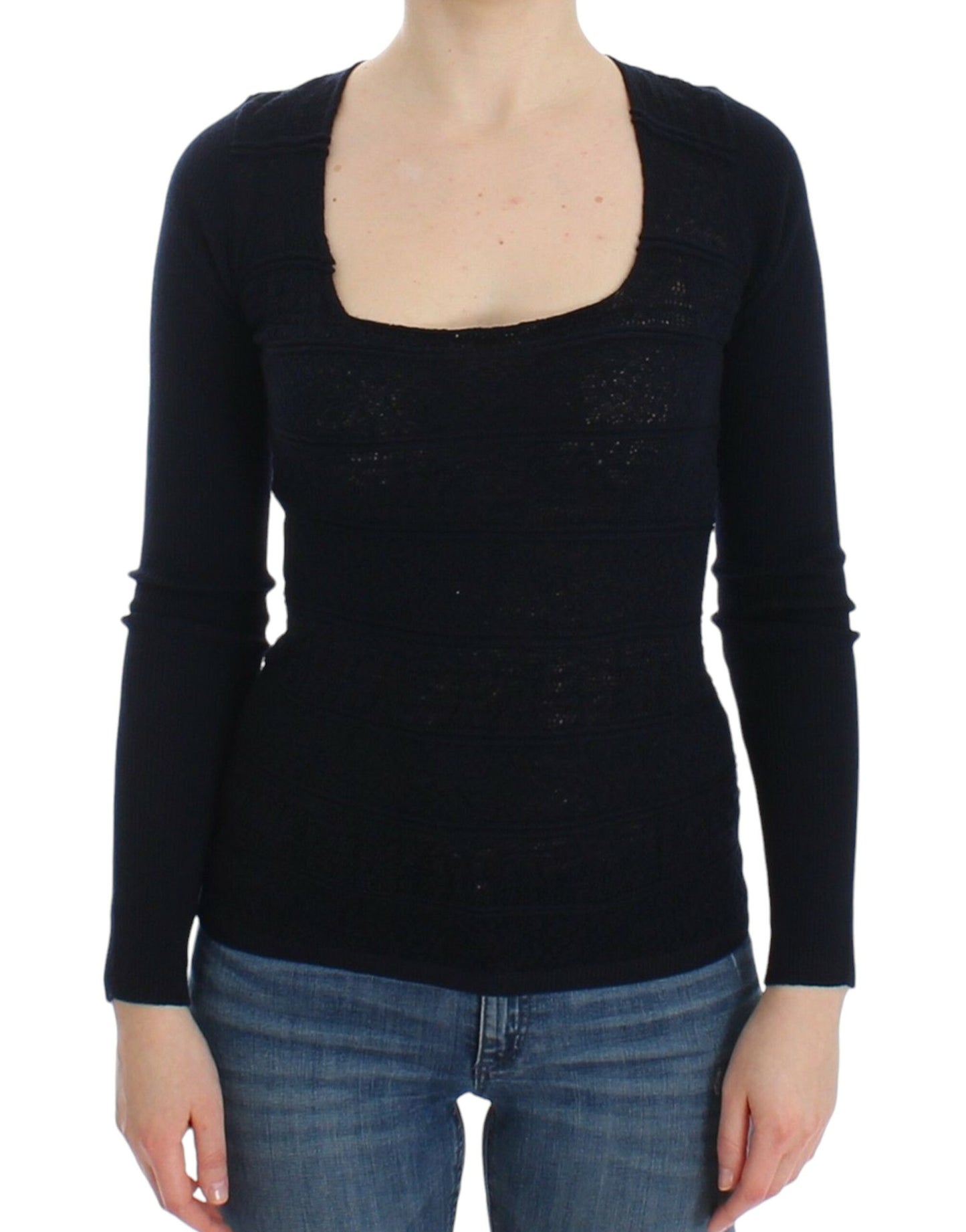Ermanno Scervino Blue Knitted Wool Stretch Sweater Top Ermanno Scervino