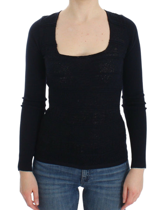 Ermanno Scervino Blue Knitted Wool Stretch Sweater Top Ermanno Scervino