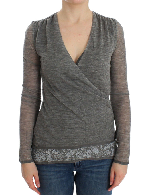 Ermanno Scervino Gray Wool Blend Stretch Long Sleeve Sweater Ermanno Scervino