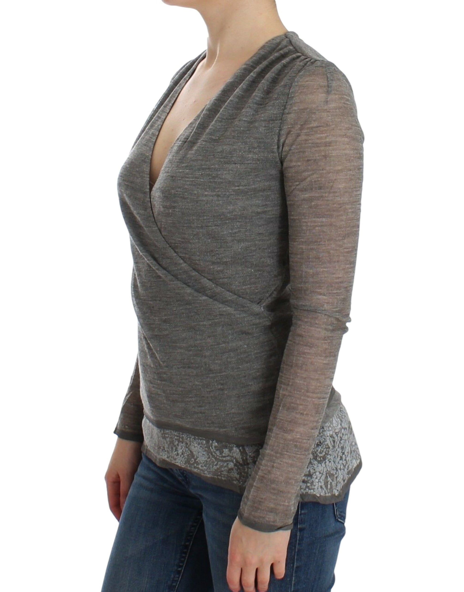 Ermanno Scervino Gray Wool Blend Stretch Long Sleeve Sweater Ermanno Scervino