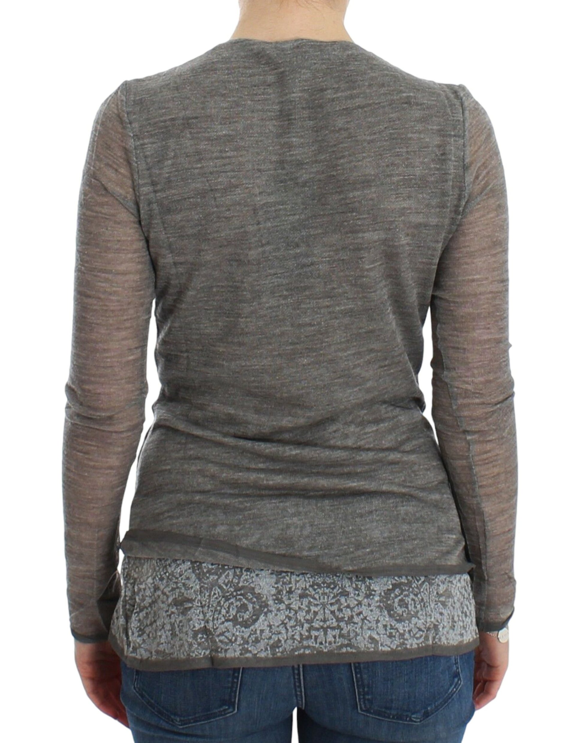 Ermanno Scervino Gray Wool Blend Stretch Long Sleeve Sweater Ermanno Scervino