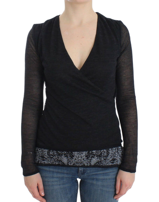 Ermanno Scervino Black Wool Blend Stretch Long Sleeve Sweater Ermanno Scervino