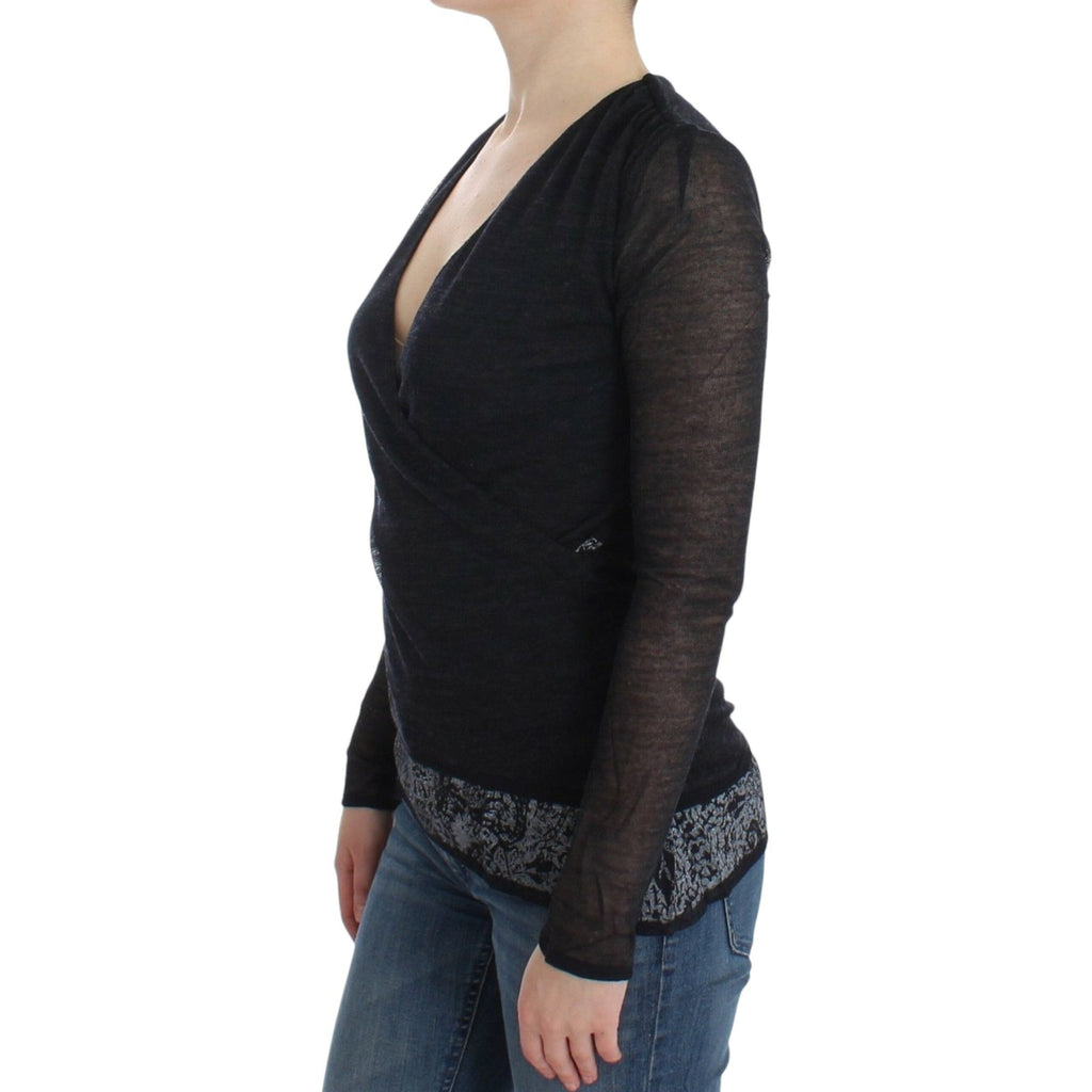 Ermanno Scervino Black Wool Blend Stretch Long Sleeve Sweater