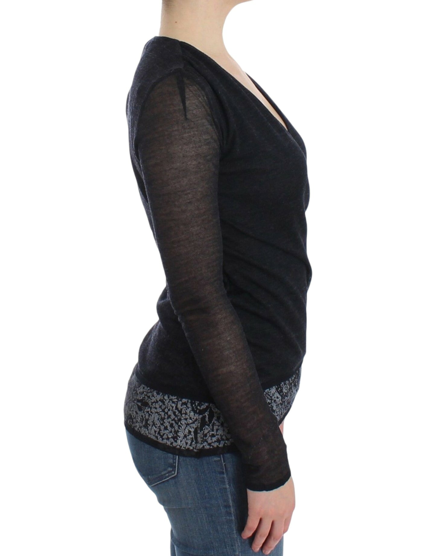 Ermanno Scervino Black Wool Blend Stretch Long Sleeve Sweater Ermanno Scervino