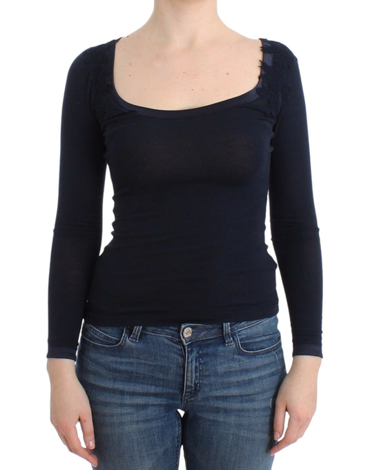Ermanno Scervino Lingerie Blue Top Blouse Jumper Lace Rayon Ermanno Scervino