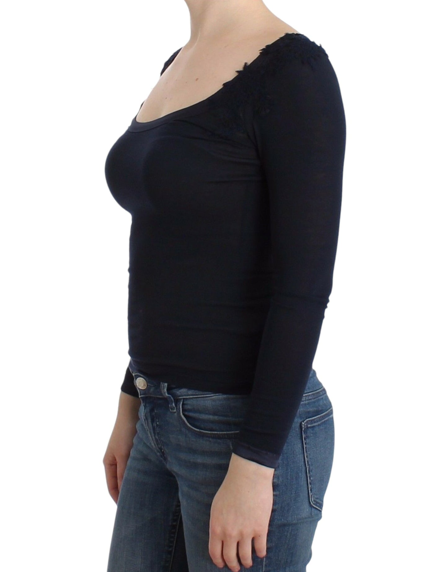 Ermanno Scervino Lingerie Blue Top Blouse Jumper Lace Rayon Ermanno Scervino