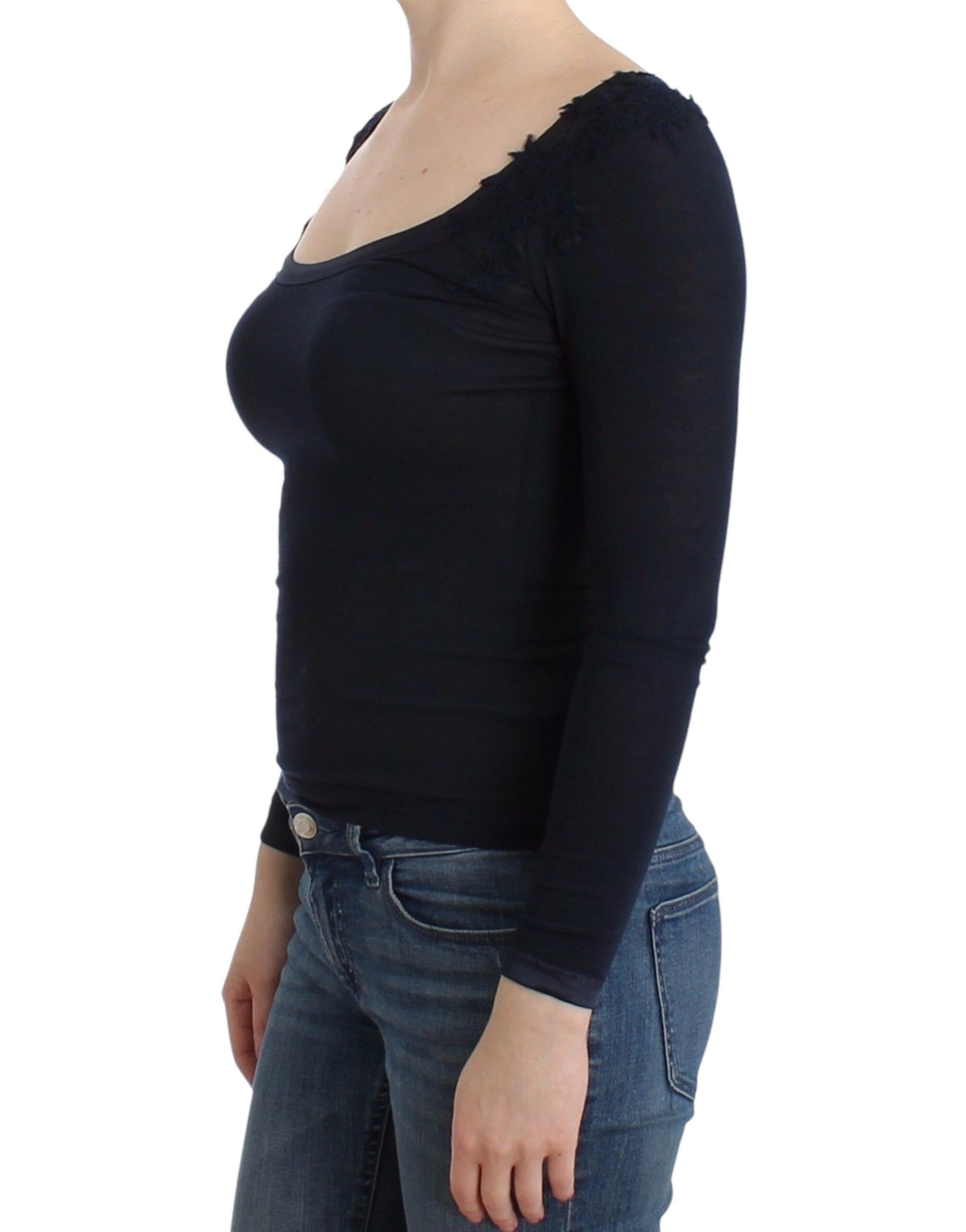 Ermanno Scervino Lingerie Blue Top Blouse Jumper Lace Rayon Ermanno Scervino