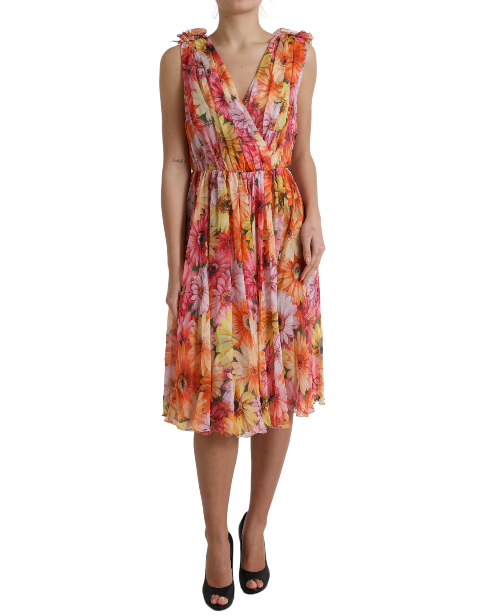 Dolce & Gabbana Multicolor Sunflower Print Silk Midi Dress Dolce & Gabbana