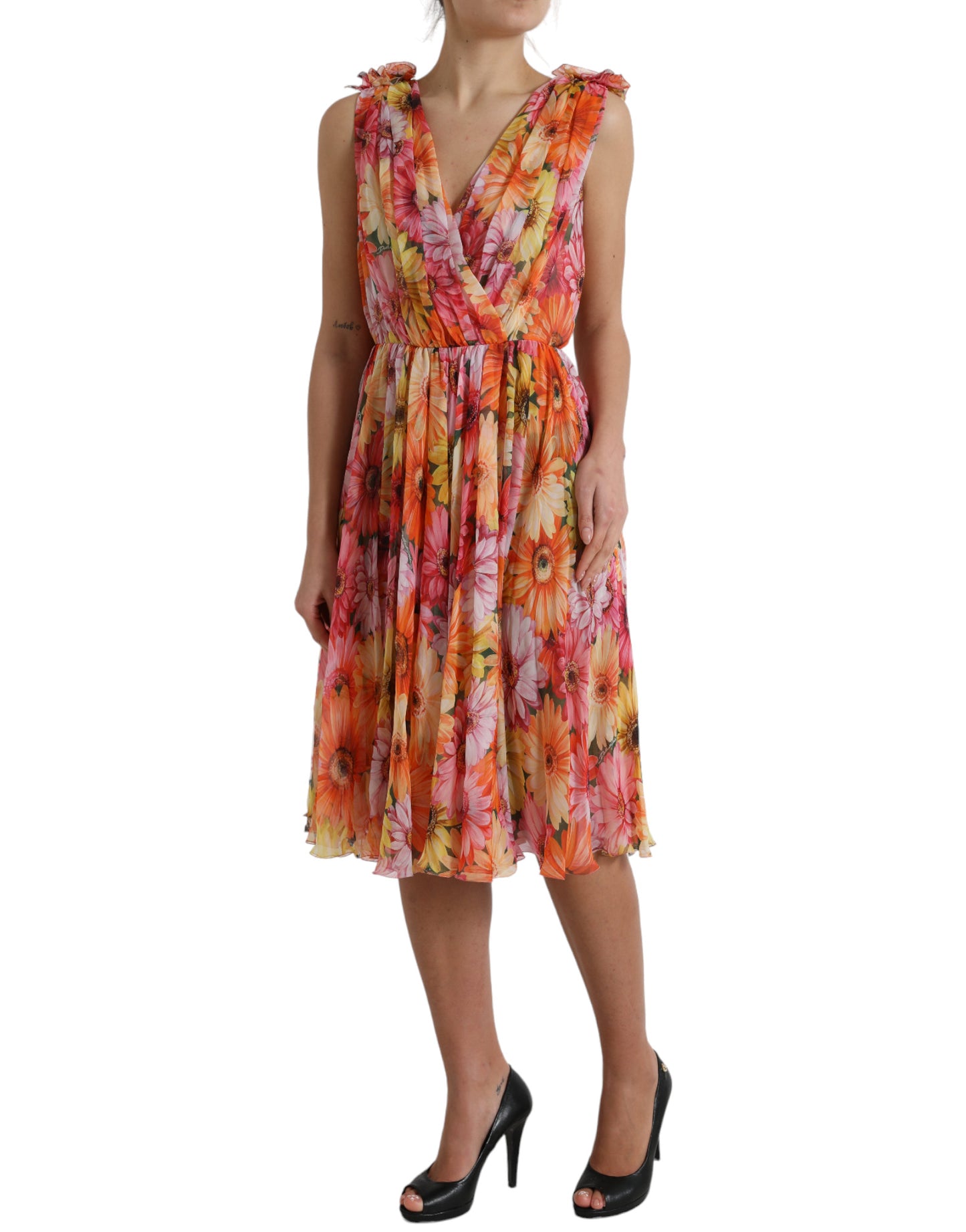 Dolce & Gabbana Multicolor Sunflower Print Silk Midi Dress Dolce & Gabbana