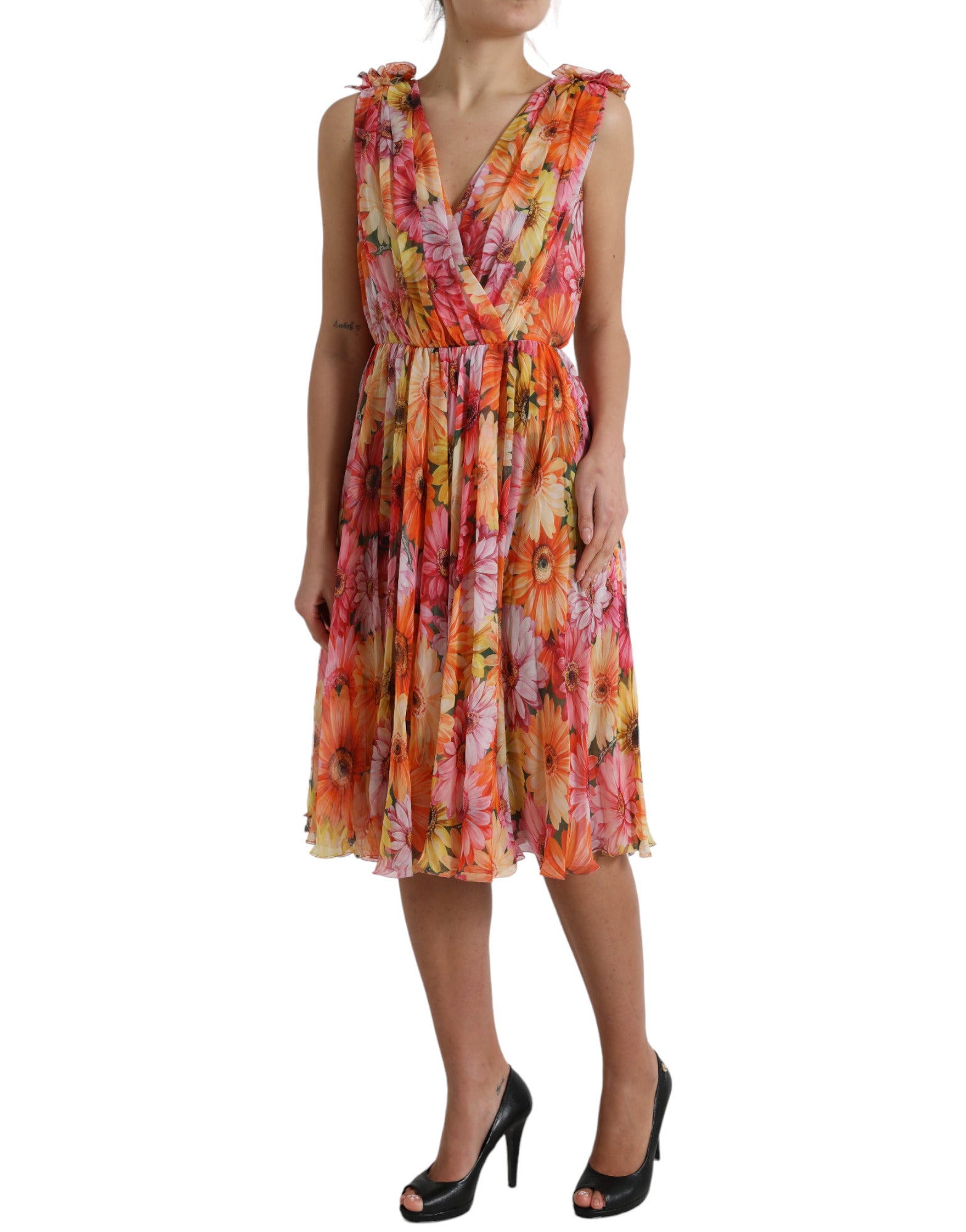 Dolce & Gabbana Multicolor Sunflower Print Silk Midi Dress Dolce & Gabbana