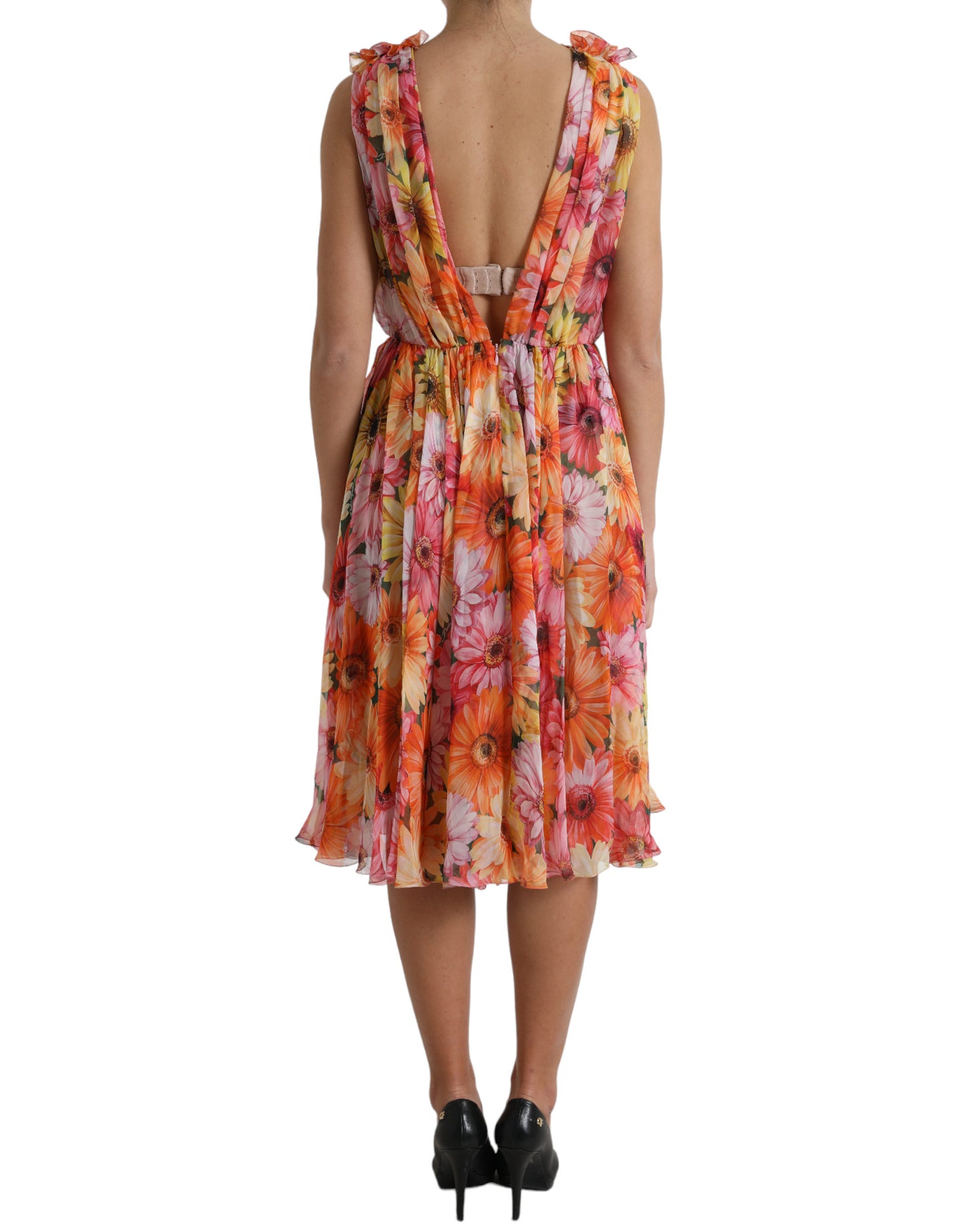 Dolce & Gabbana Multicolor Sunflower Print Silk Midi Dress Dolce & Gabbana