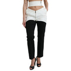 Dolce & Gabbana Black White Cotton Cut Out Waist Tapered Pants