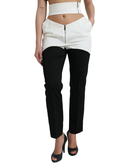 Dolce & Gabbana Black White Cotton Cut Out Waist Tapered Pants Dolce & Gabbana