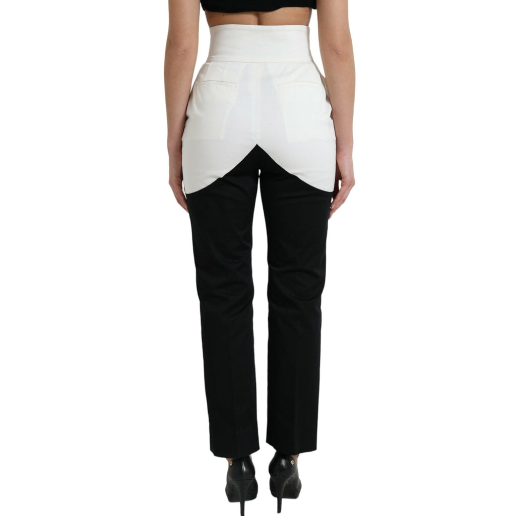 Dolce & Gabbana Black White Cotton Cut Out Waist Tapered Pants