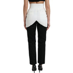 Dolce & Gabbana Black White Cotton Cut Out Waist Tapered Pants