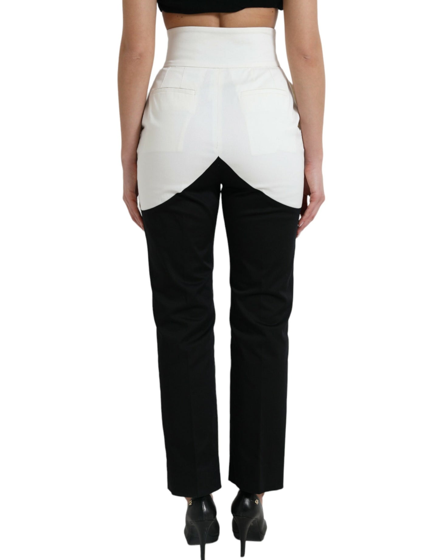 Dolce & Gabbana Black White Cotton Cut Out Waist Tapered Pants Dolce & Gabbana