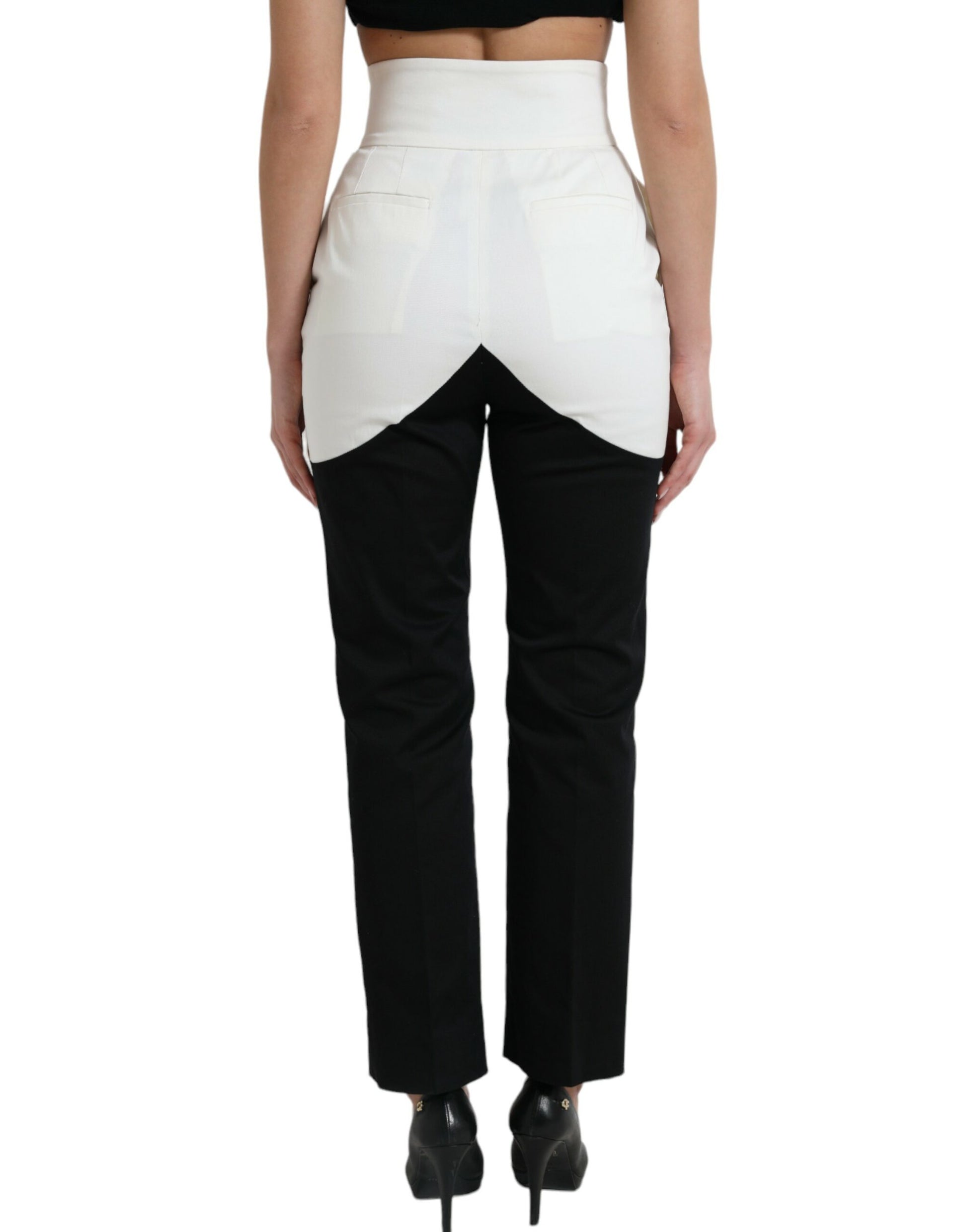 Dolce & Gabbana Black White Cotton Cut Out Waist Tapered Pants Dolce & Gabbana